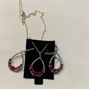 Elegant Silver and Red Gemstone Jewelry Set